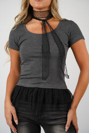 Daisy Neck Tie T Shirt