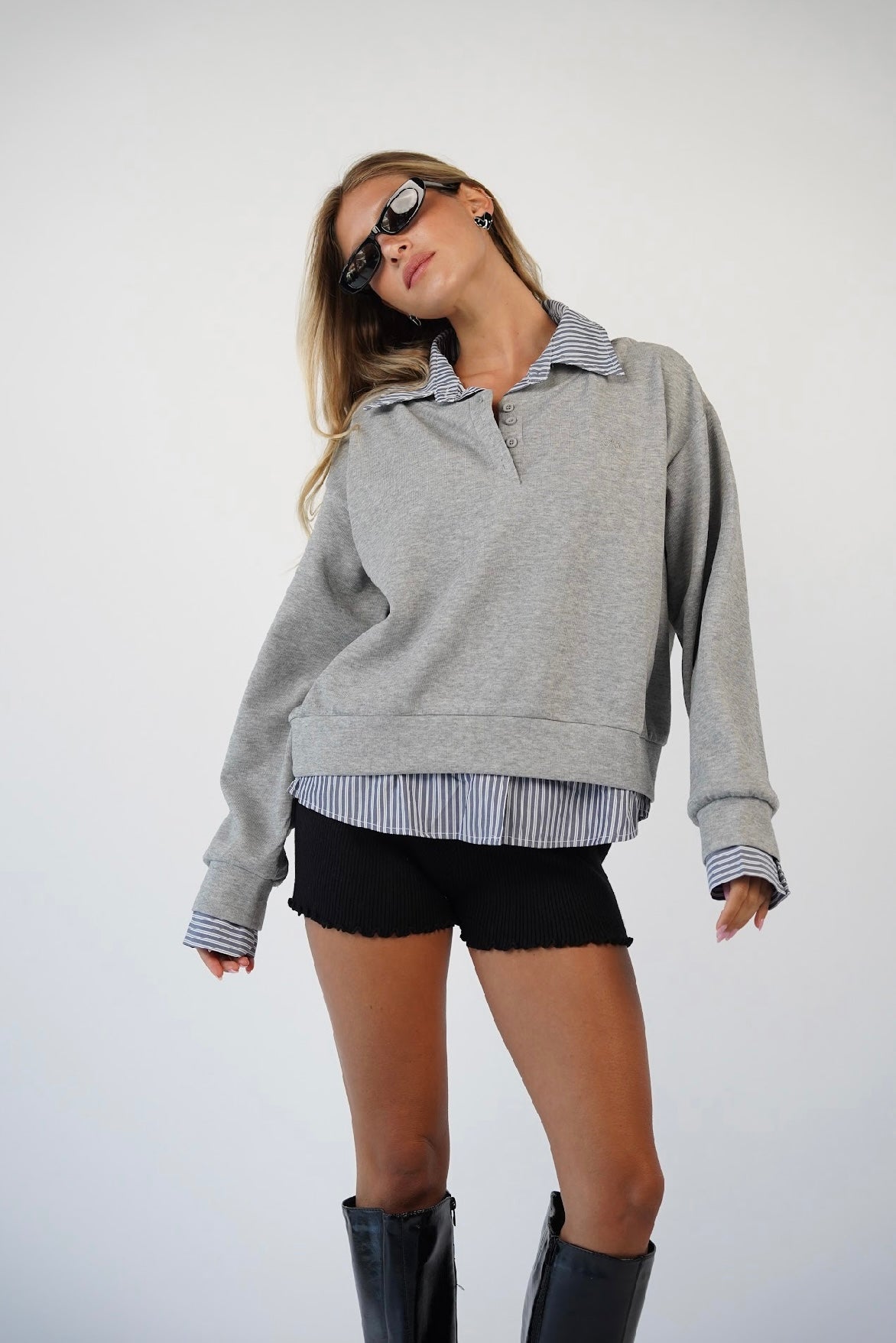 חולצת פוטר אוליביה עם צווארון פסים