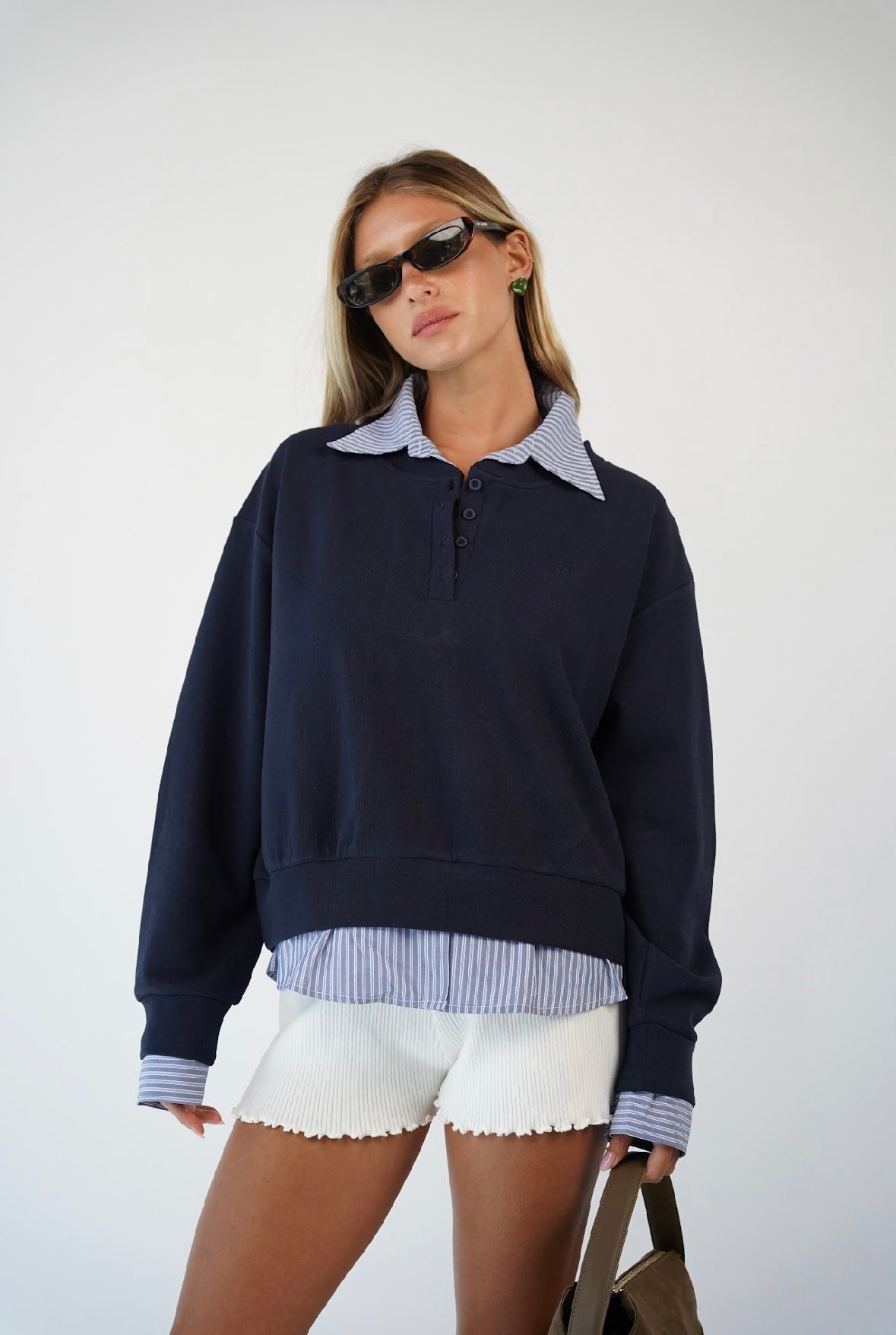 חולצת פוטר אוליביה עם צווארון פסים