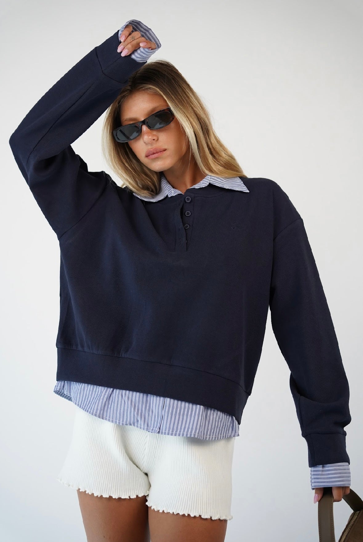 חולצת פוטר אוליביה עם צווארון פסים