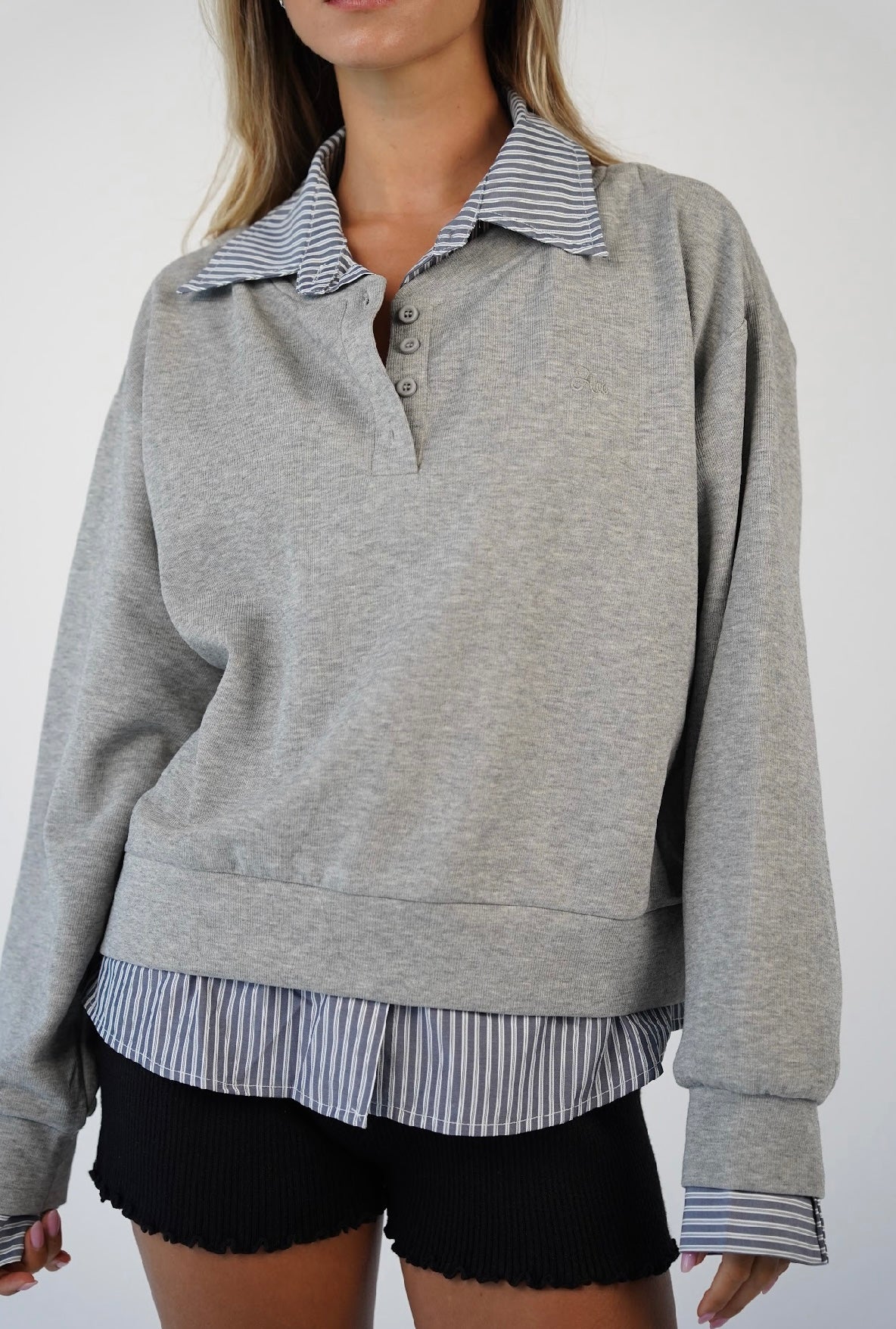 חולצת פוטר אוליביה עם צווארון פסים