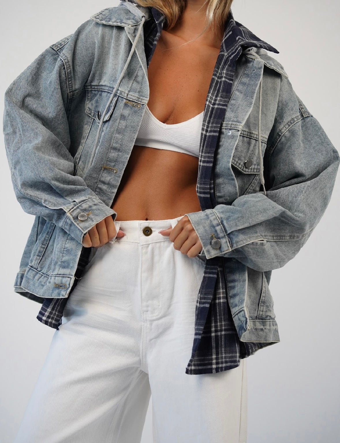 ג׳קט ג׳ינס עם כובע בד דילן