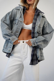 ג׳קט ג׳ינס עם כובע בד דילן