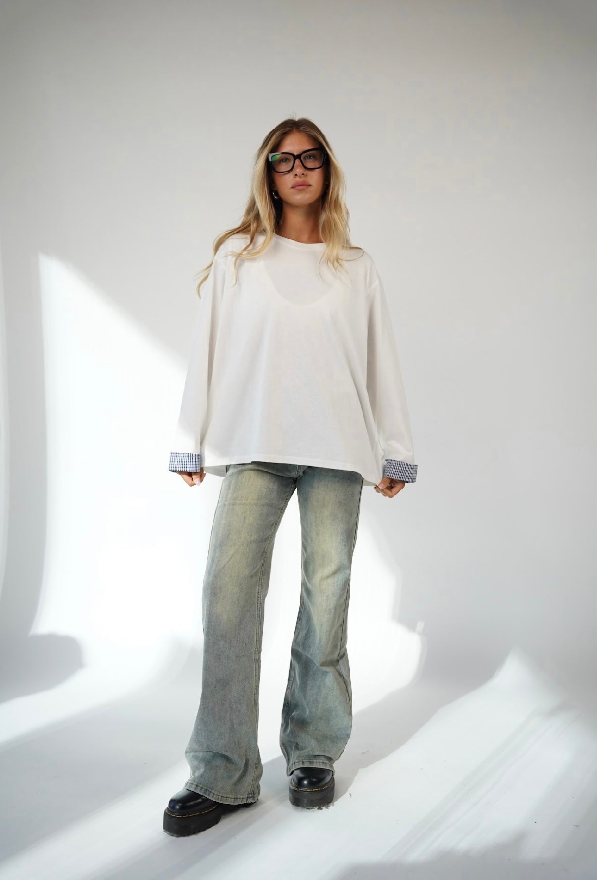 חולצה משובצת בשרוול ג׳סי