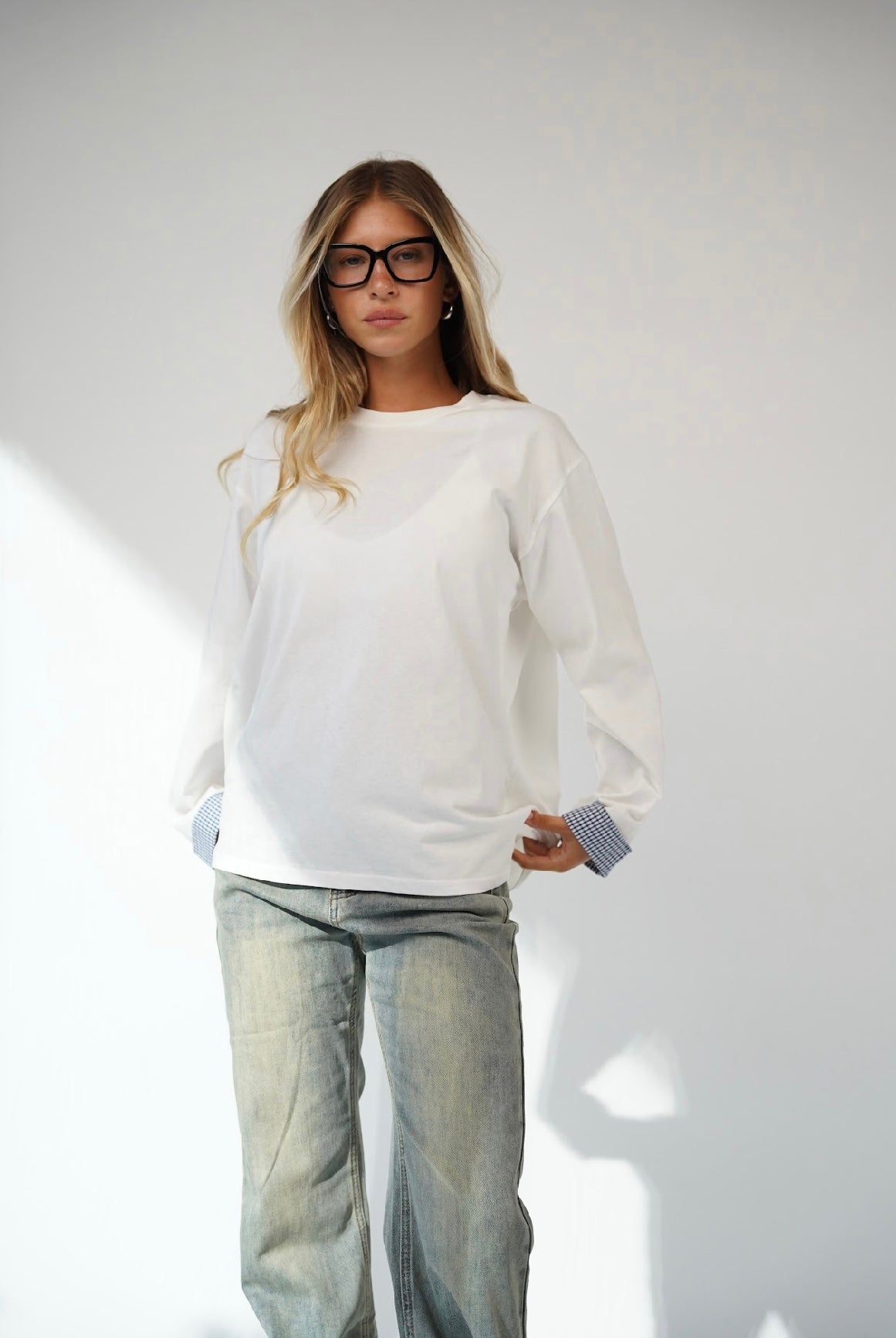 חולצה משובצת בשרוול ג׳סי